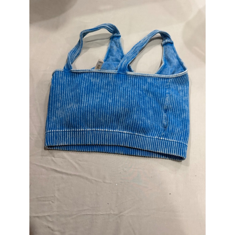 Athleisure Womens Zenana Ribbed Acid Wash Sports Bra L/XL Blue